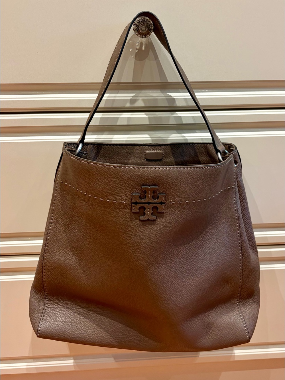 Tory Burch Harper Pebbled Leather Hobo Bag - French Gray